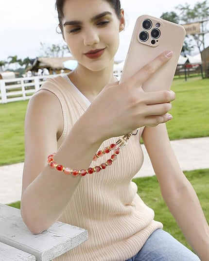 Marble Beaded Phone Wrist Strap, Cellphone Lanyard with Tether Tab, Hands-Free Wristlet Bracelet