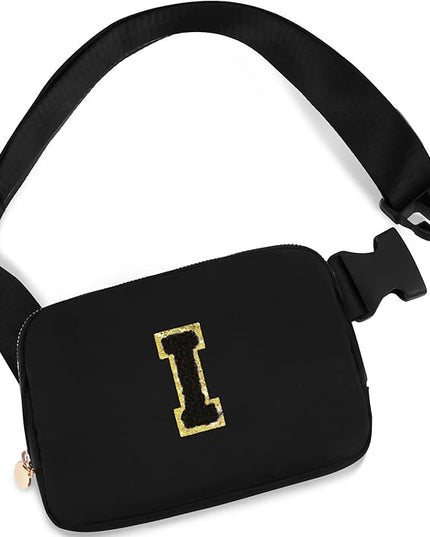 Uygafly Personalized Belt Bag for Women Girls - Fashion Mini Waist Packs with Adjustable Strap - Trendy Travel Fanny Pack Crossbody Bags with Initial Letter - Teen Gifts | Black,Black I