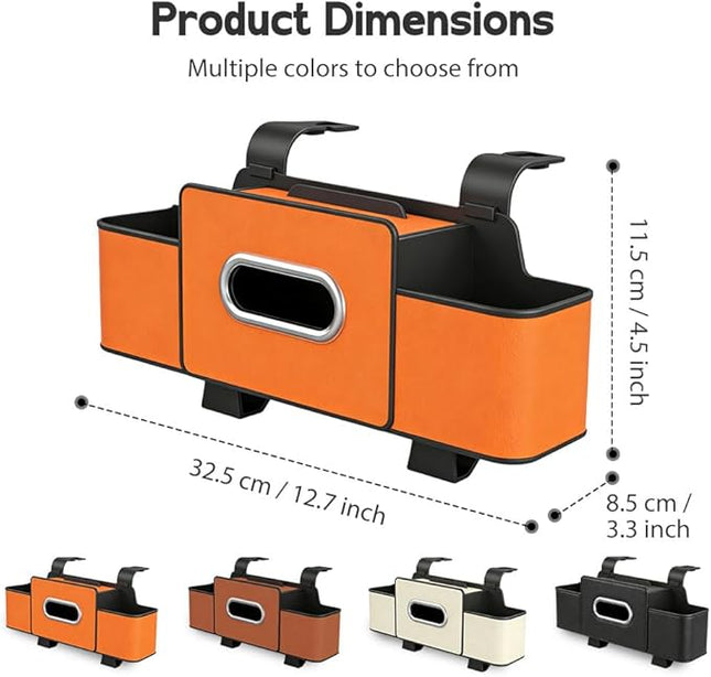 Multifunctional Car Seat Back Storage Box, 2026 New Seat Back Bag, Car Seat Tissue Box and Storage Box with 2 Cup Holders, Universal Back Seat Car Organizer for Organizer (Orange)