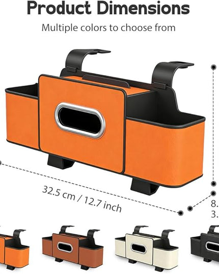 Multifunctional Car Seat Back Storage Box, 2026 New Seat Back Bag, Car Seat Tissue Box and Storage Box with 2 Cup Holders, Universal Back Seat Car Organizer for Organizer (Brown)