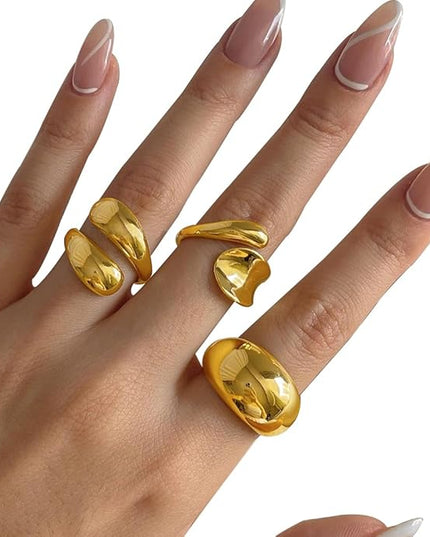 Chunky Rings for Women Adjustable Thick Rings Set Trendy Statement Stackable Ring for Women Chunky Jewlery Irregular Dome Flower Finger Knkuckle Thumb Ring