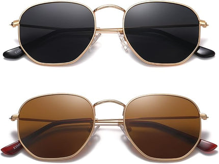MEETSUN Polarized Hexagon Sunglasses for Women Men Polygon Square Sun Glasses UV400 Protection Metal Frame