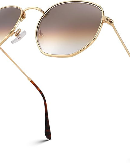 Pro Acme Small Square Sunglasses for Women Men 100% Real Glass Lens Hexagonal Frame