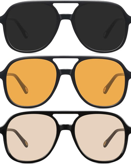 MEETSUN Retro Oversized Aviator Sunglasses for Women Men Trendy 70s 80s Vintage Square Aviators 3 Pack UV400