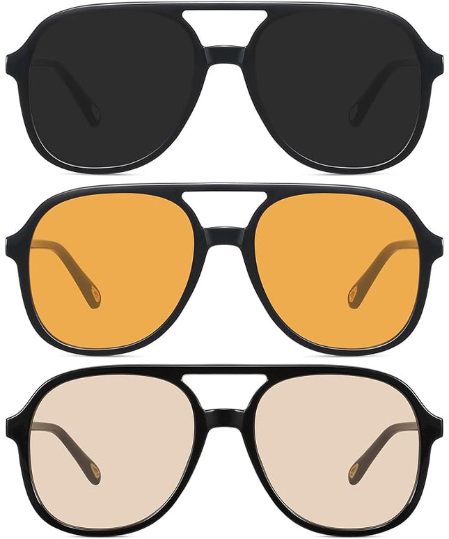 MEETSUN Retro Oversized Aviator Sunglasses for Women Men Trendy 70s 80s Vintage Square Aviators 3 Pack UV400