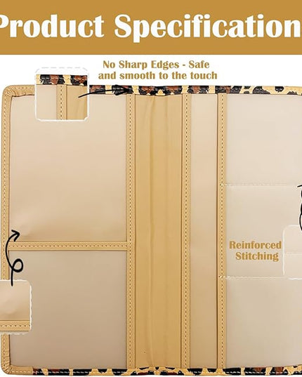 Car Registration and Insurance Holder with Magnetic Closure, Universal Document Organizer for License, Insurance Cards & Glove Box Storage (Leopard-Brown)