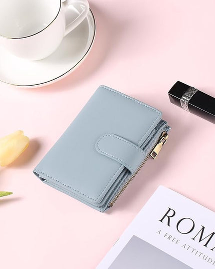 GAEKEAO Womens Wallet Small Leather RFID Blocking Bifold Zipper Pocket Wallet Card Case Purse with ID Window