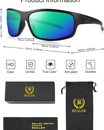 BEALER Polarized Sports Sunglasses for Men Lightweight TR90 Frame Sun Glasses Driving Cycling Fishing UV Protection Shades