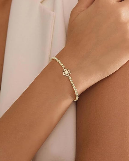 Gold Bracelets for Women 14K Gold Beaded Bracelets Stackable Bracelets for Women Gold Charm Bracelet Non Tarnish Gold Jewelry for Women Trendy