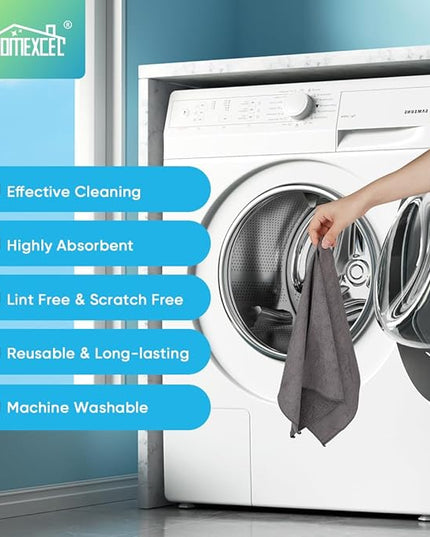 HOMEXCEL Grey Microfiber Cleaning Cloth, 24 Pack Cleaning Towels for Kitchen, Lint Free, Scratch-Free, Highly Absorbent, and Reusable Cleaning Rags for House, Window and Glass, Cars, 11.5 X11.5 inch