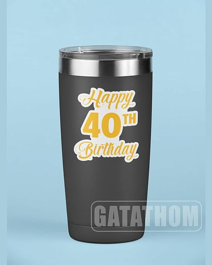 (3Pcs) Happy 40th Birthday Sticker – Cheers to 40 Years Stickers Waterproof Vinyl Decals for Forty Birthday Gifts, Water Bottles, Scrapbooks, Journals, 3 x 2.9 inch