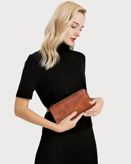 YAPAIOU Wallet For Women Large Capacity Wristlet Purse for Women RFID Blocking Multi Clutch Wallet Brown