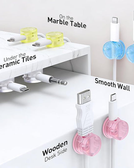 AGPTEK 8 Pack Magnetic Cable Clips, Upgraded 360° Rotatable Cord Holder Clips for Nightstand, Desk Cord Organizer Adhesive Wire Management Home Office Phone Charging Cords USB Cable Keeper (Colorful)