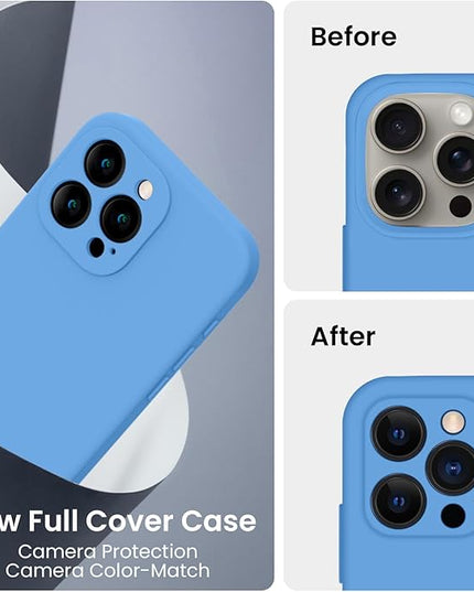 FireNova Designed for iPhone 16 Pro Case, Silicone Upgraded [Camera Protection] Phone Case with [2 Screen Protectors], Soft Anti-Scratch Microfiber Lining Inside, 2024, Blue
