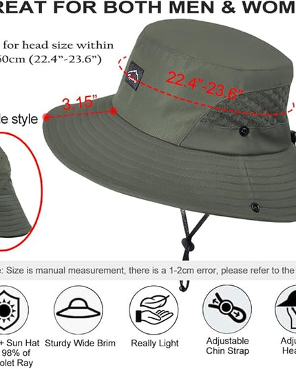 Sireck Fishing Hat, UPF50+ Wide Brim Sun Hat for Men Women, UV Protection Hiking Beach Bucket Hats Summer Safari Hat