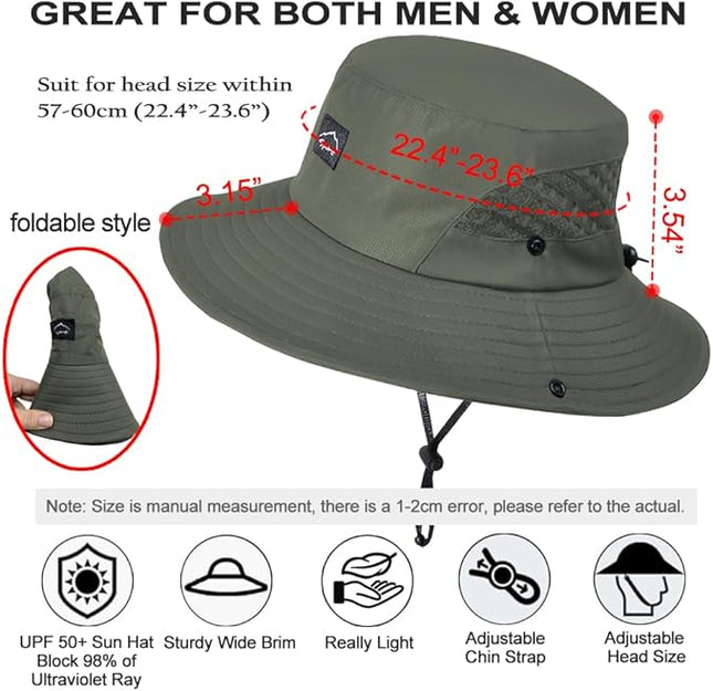 Sireck Fishing Hat, UPF50+ Wide Brim Sun Hat for Men Women, UV Protection Hiking Beach Bucket Hats Summer Safari Hat