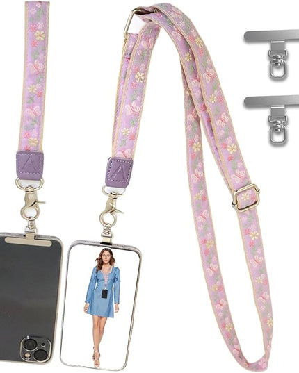 LEMEDE Wrist Keychain and Adjustable Phone Lanyard, Silver Hook Phone Crossbody Strap with 360° Rotating Phone Pads