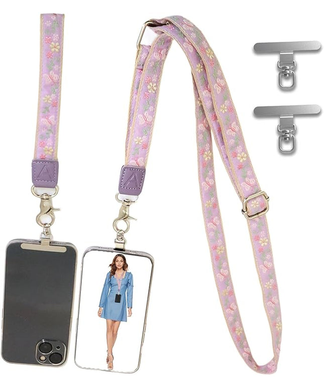 LEMEDE Wrist Keychain and Adjustable Phone Lanyard, Silver Hook Phone Crossbody Strap with 360° Rotating Phone Pads