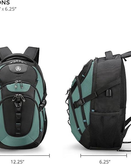 Swissdigital Design Laptop Backpack with USB Charging Port, Travel Backpack Fits 15.6 inches Computer, 31L College School Backpack for Men, Lake Green/Black | SD803-27