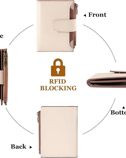 Airkit Small Wallet Women RFID Blocking Soft Leather Bifold Compact Card Holder Wallet for Women with Zipper Coin Pocket 4 ID Window
