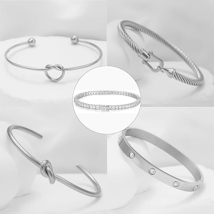 18 K Gold Plated Love Bangle Bracelet Stack Cuff Jewelry for Women Jewelry Set for Women Gift with Box