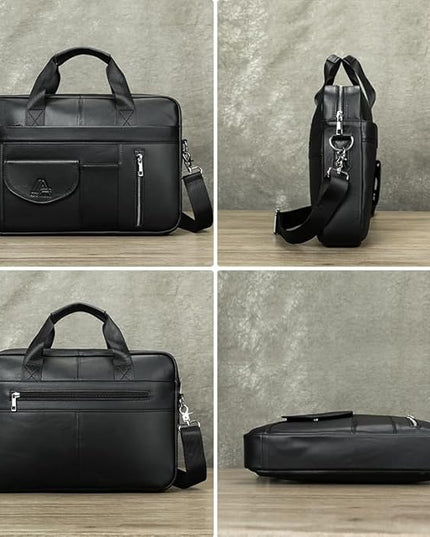 Genuine Leather Business Briefcase Laptop Handbag, Crossbody, Premium Quality, Spacious Design, Versatile Carrying Options