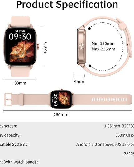 Smart Watches for Women Men with Bluetooth Call & AI Voice, 1.85" HD Fitness Tracker with Heart Rate SpO2 Sleep Monitor, 100+ Sports Modes,Mini Games, IP68 Waterproof Smartwatch for Android iOS Phones