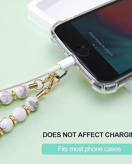 Marble Beaded Phone Wrist Strap, Cellphone Lanyard with Tether Tab, Hands-Free Wristlet Bracelet
