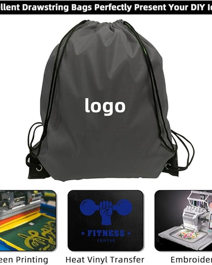 GoodtoU Drawstring Bags, Drawstring Backpacks Bulk Nylon Backpack Draw String Back Bag Cinch Sack Drawstring Gym Bag String Backpack for Sport, Traveling, Team (40Pcs, Grey)