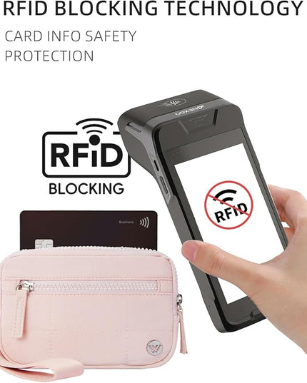 WESTBRONCO Wristlet Wallets for Women Nylon Quilted RFID Wallet with 3 Zipper Purse for Travel