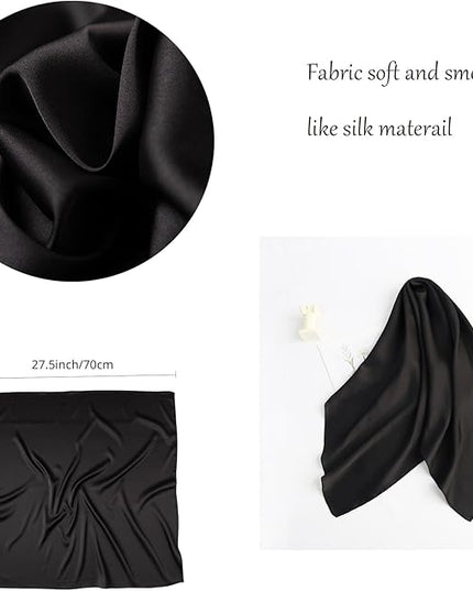 CHUNG Women's Square Satin Scarf 27.5" Bandanas Solid 50s Retro Neck Scarves Emulation Silk Handbag Hair Ribbons Necktie