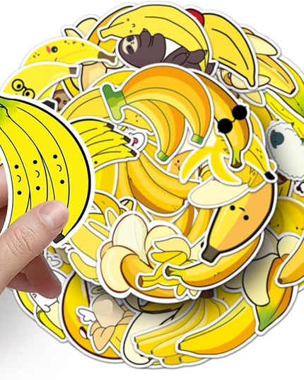 Yellow Banana Stickers for Boys Kids Girls Teens|50 Pcs| Cartoon Cute Waterproof Stickers for Laptop Water Bottle Cup Tablet Luggage Flasks Phone Notebook, Trendy Fruit Decals Pack(Banana -50Pcs)