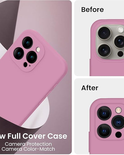FireNova Designed for iPhone 15 Pro Max Case, Silicone Upgraded [Camera Protection] Phone Case with [2 Screen Protectors], Soft Anti-Scratch Microfiber Lining Inside, 6.7 inch, Lilac Purple
