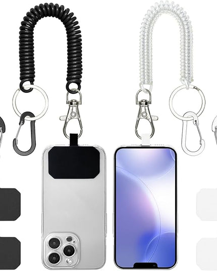 Phone Tether Lanyard Anti Theft Phone Strap with Carabiner Anti-drop Outdoor Skiing Hiking Cycling fishing Climbing fit iPhone and Most Cell Phone (Black+Transparent)