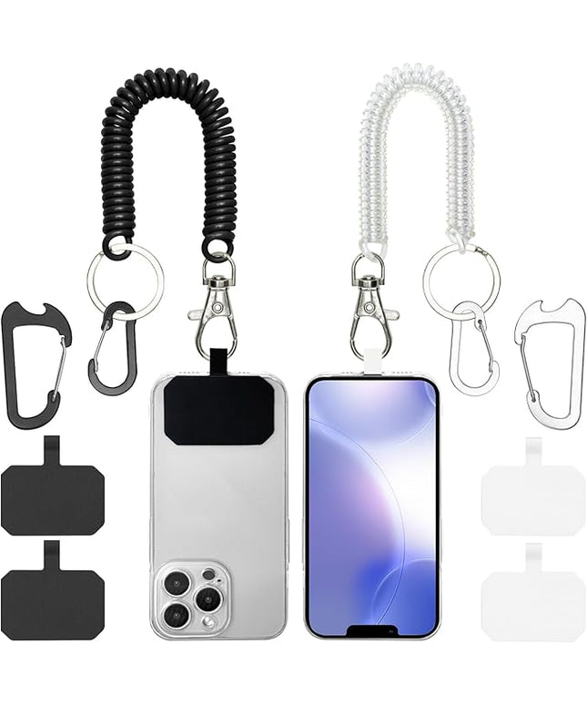 Phone Tether Lanyard Anti Theft Phone Strap with Carabiner Anti-drop Outdoor Skiing Hiking Cycling fishing Climbing fit iPhone and Most Cell Phone (Black+Transparent)