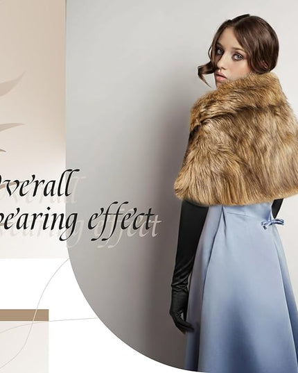 Zhanmai 2 Pcs Winter Long Shawl Cloak Stretchy Glove Opera Bridal Dance Gloves for Women Dress Party Coat