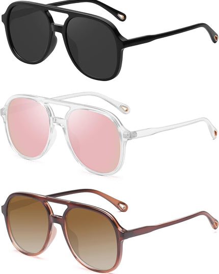 YDAOWKN Retro Square Aviator Sunglasses for Womens Mens Vintage 70s Double Bridge Sun Glasses