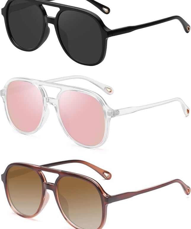 YDAOWKN Retro Square Aviator Sunglasses for Womens Mens Vintage 70s Double Bridge Sun Glasses