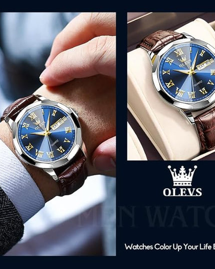 OLEVS Mens Watches Mens Leather Watch Ultra Thin Watches for Men Minimalist Watch with Leather Band Quartz Analog Dress Casual Simple Lightweight relojes para Hombres