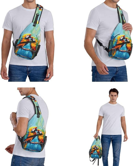 Animal Face Sling Bag Crossbody Bags Chest Bag Backpack for Travel Running and Hiking for Men Women Colorful Parrot 2