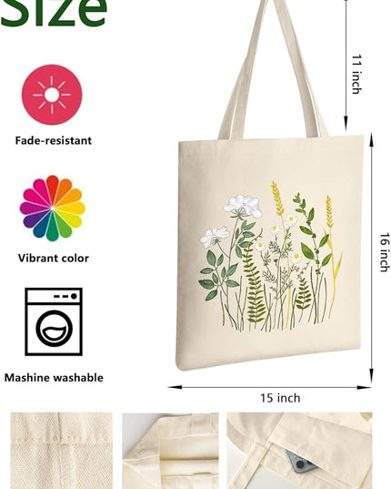 AUSVKAI Canvas Tote Bag for Women, Aesthetic Cute Grocery Grocery Reusable Cotton Gift Bag for Shooping Beach Trendy Gifts