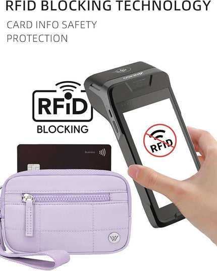 WESTBRONCO Wristlet Wallets for Women Nylon Quilted RFID Wallet with 3 Zipper Purse for Travel