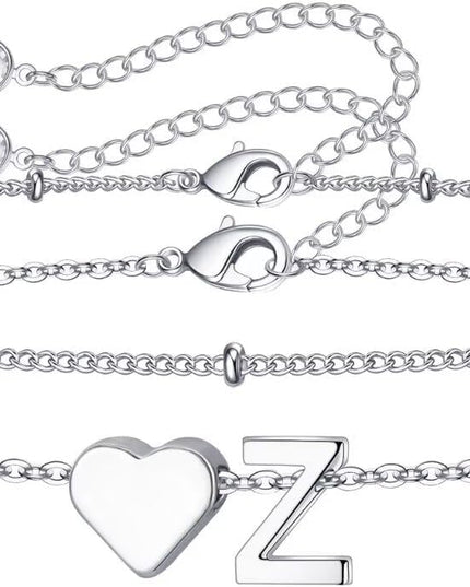 M MOOHAM Valentines Day Gifts for Kids Teen Girls -14K-Gold-Plated Heart Initial A-Z Bracelets for Women Girl Dainty Gold Bracelets Birthday Valentines Gifts for Women Her Teenage Girls Kid Teen Gift