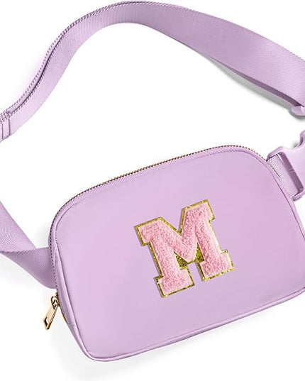 Gitus Belt Bag Fanny Pack Crossbody Bags with Initial Letter Patch Cute Stuff Birthday Gifts for Teenager Girls Trendy Preppy Stuff for Teen Girls Cool Stuff for Teens (Lavender-M)