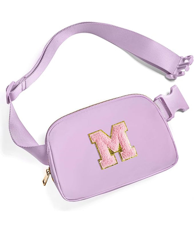 Gitus Belt Bag Fanny Pack Crossbody Bags with Initial Letter Patch Cute Stuff Birthday Gifts for Teenager Girls Trendy Preppy Stuff for Teen Girls Cool Stuff for Teens (Lavender-M)