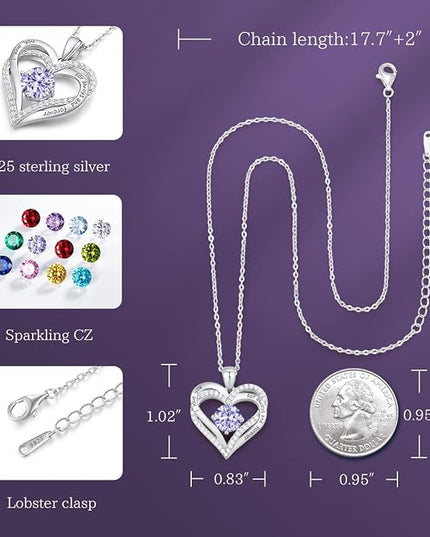 CDE Forever Love Heart Necklaces for Women, Wedding Anniversary, Birthday Mothers Day Christmas Day Gifts for Mom, Mother, Wife, friend, S925 Silver Jewelry with Birthstone Pendant