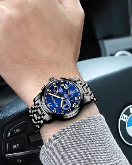Watches for Men Business Dress Analog Quartz Roman Luminous Dial Wrist Watch with Calendar Stainless Steel Band Waterproof with Tool Luxury Casua & Relojes para Hombres for Mens Gifts