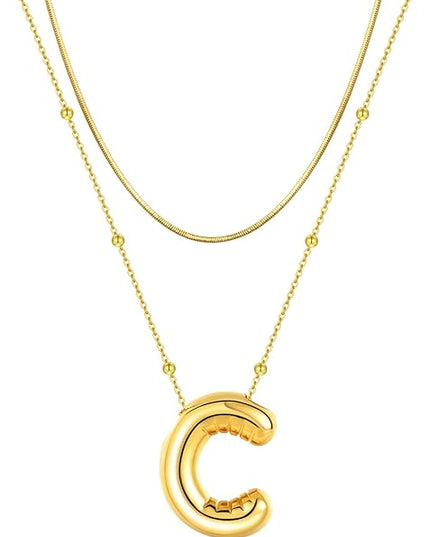 LUCA SMITH Initial Necklaces for Women, Dainty Balloon Bubble Letter, Name Letter Alphabet Pendant Layered Choker Chain Jewelry Gift