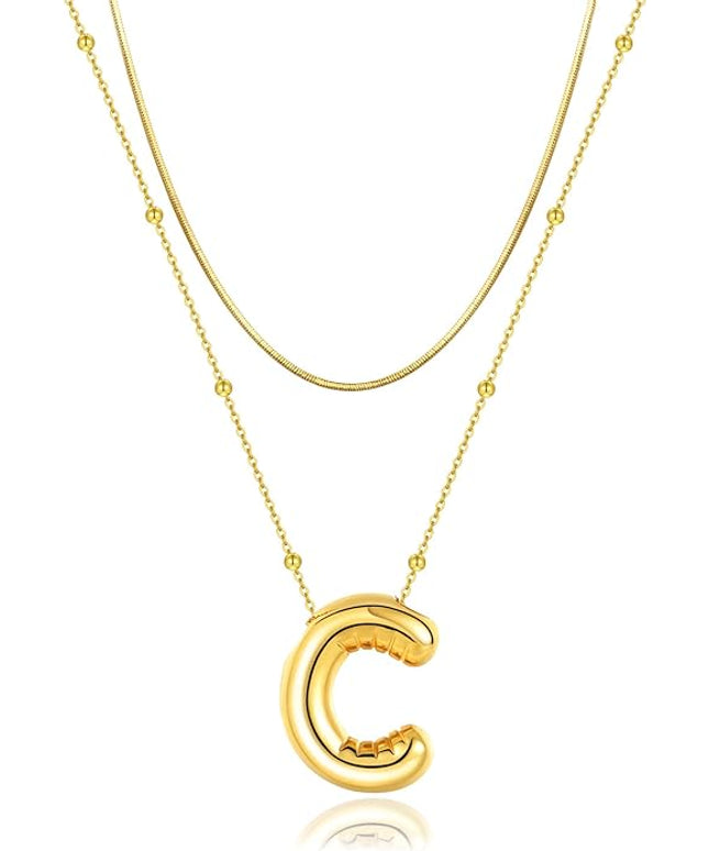 LUCA SMITH Initial Necklaces for Women, Dainty Balloon Bubble Letter, Name Letter Alphabet Pendant Layered Choker Chain Jewelry Gift