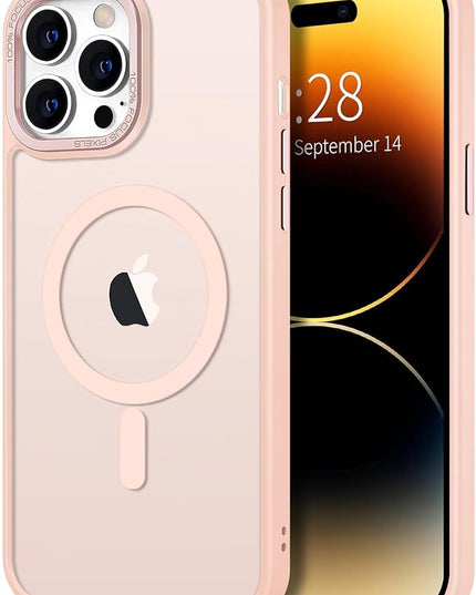 Hython Case for iPhone 14 Pro Case Magnetic Translucent Matte Phone Cases 6.1" [Compatible with MagSafe] Thin Slim Fit Shockproof Bumper Hard Protective Cover for Women Men Girls, Frosted Pink